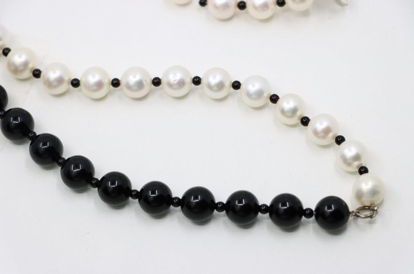 Chanel Black & White Faux Pearl Enamel Cc Logo Long Necklace