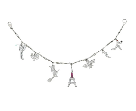 Art Deco Platinum Ruby Diamond Charm Bracelet