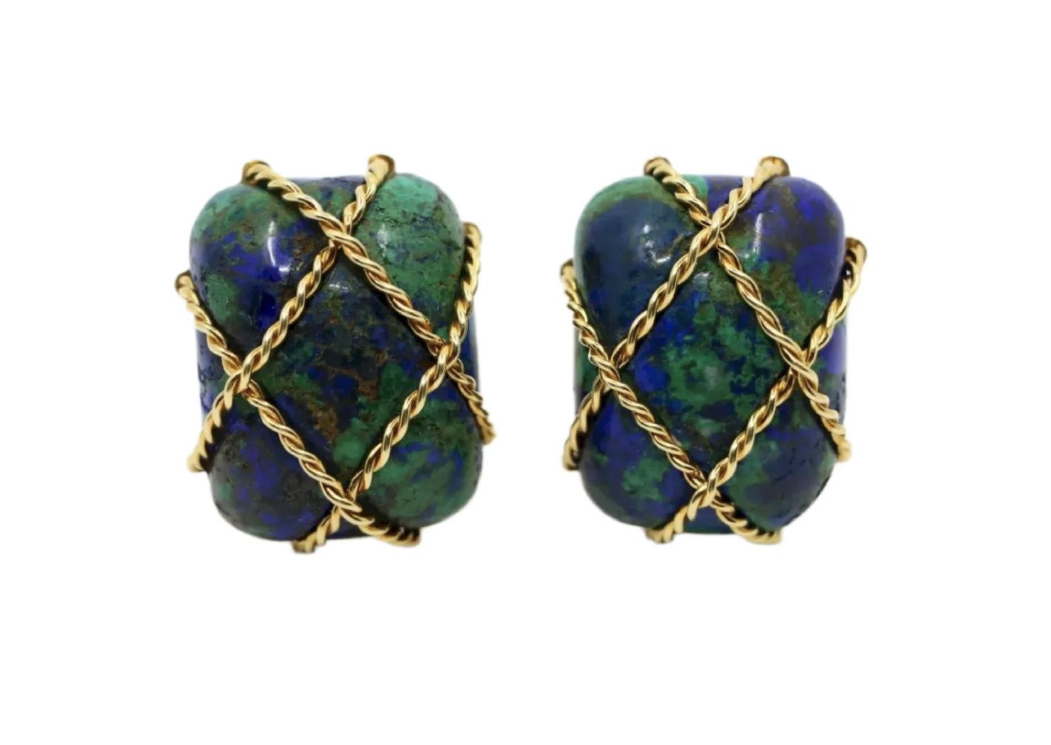 Vintage Seaman Schepps 18K Gold Azurmalachite Earrings