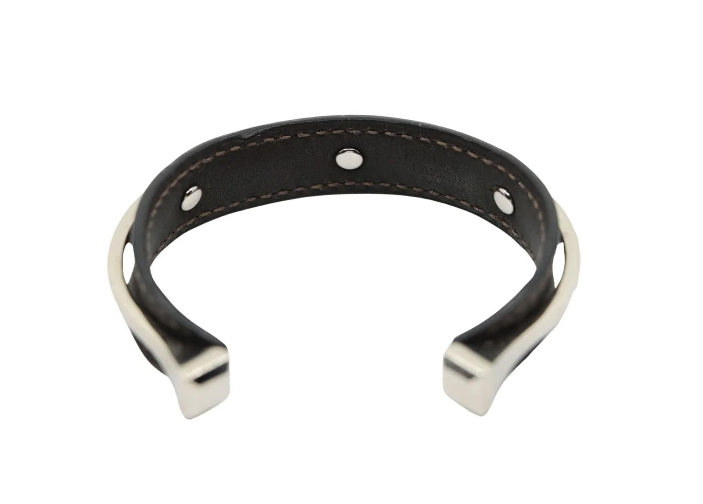 Vintage Hermes Black Leather Horseshoe Cuff Bracelet