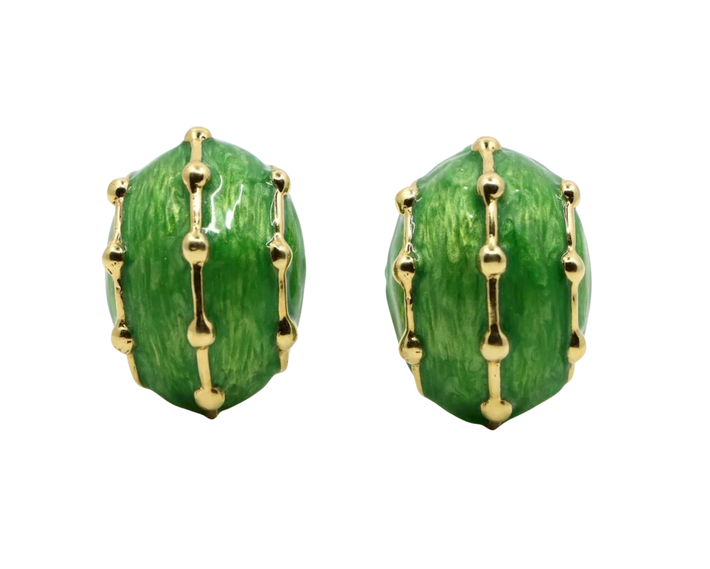 Vintage 18K Gold Green Enamel Earrings