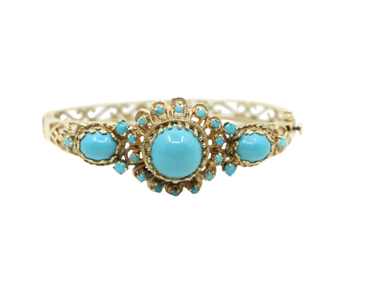 Vintage 14K Gold Turquoise Cabochon Bracelet