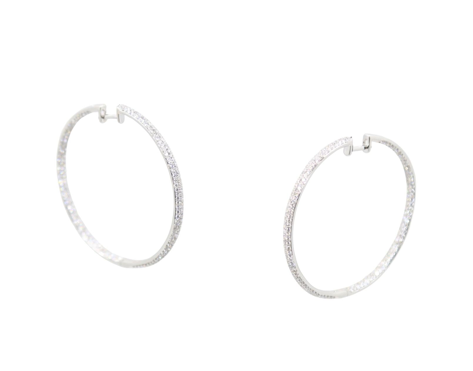 18K White Gold Diamond Large Hoop Earrings
