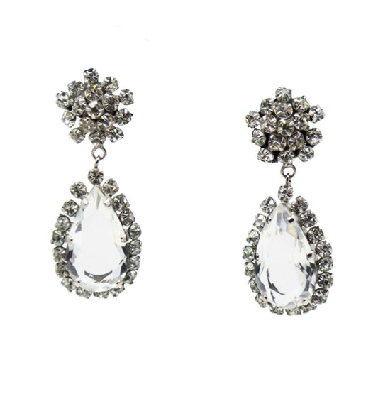 Vintage Silver Tone Rhinestone Crystal Earrings
