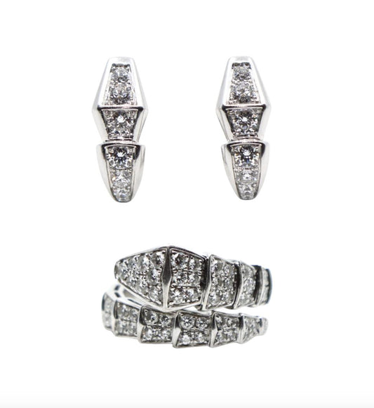 BVLGARI 18K White Gold Serpenti Viper Ring & Earrings Set