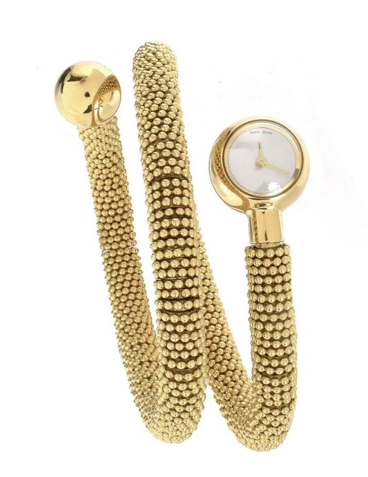 Vintage Van Cleef & Arpels 18K Gold Couscous Spiral Cuff Bangle Watch