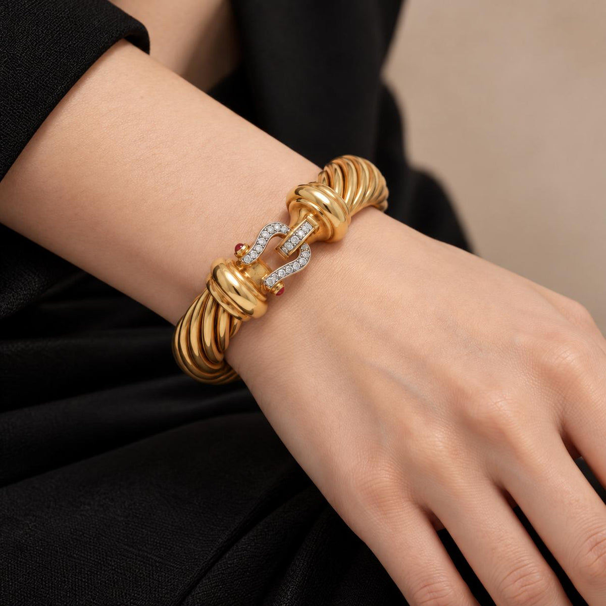 David Yurman Vintage 14k Yellow Gold Diamond Buckle Cable Renaissance Bracelet