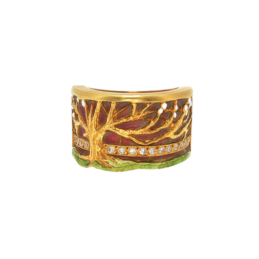 Masriera 18k Gold Plique-a-jour Diamond Ring