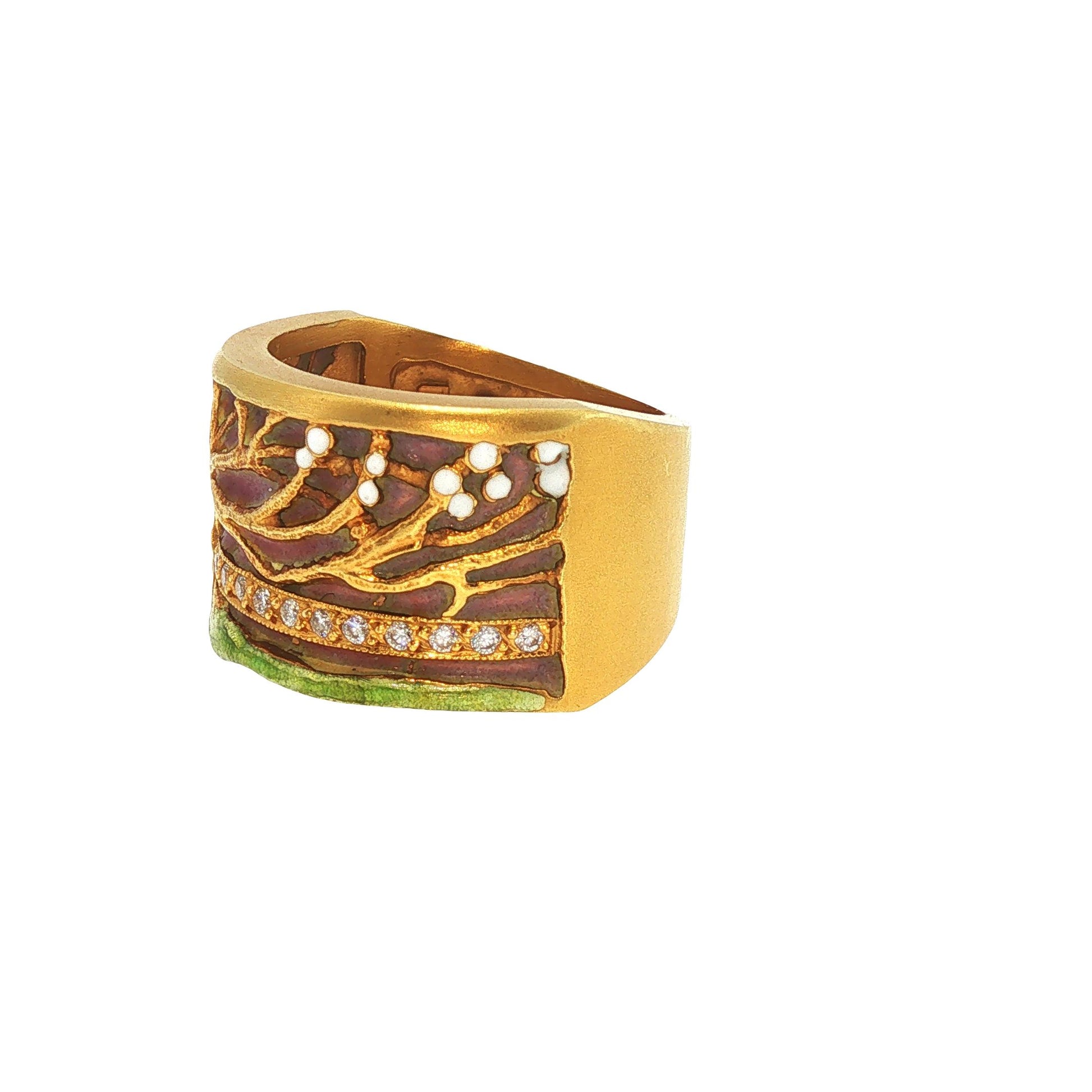 Masriera 18k Gold Plique-a-jour Diamond Ring