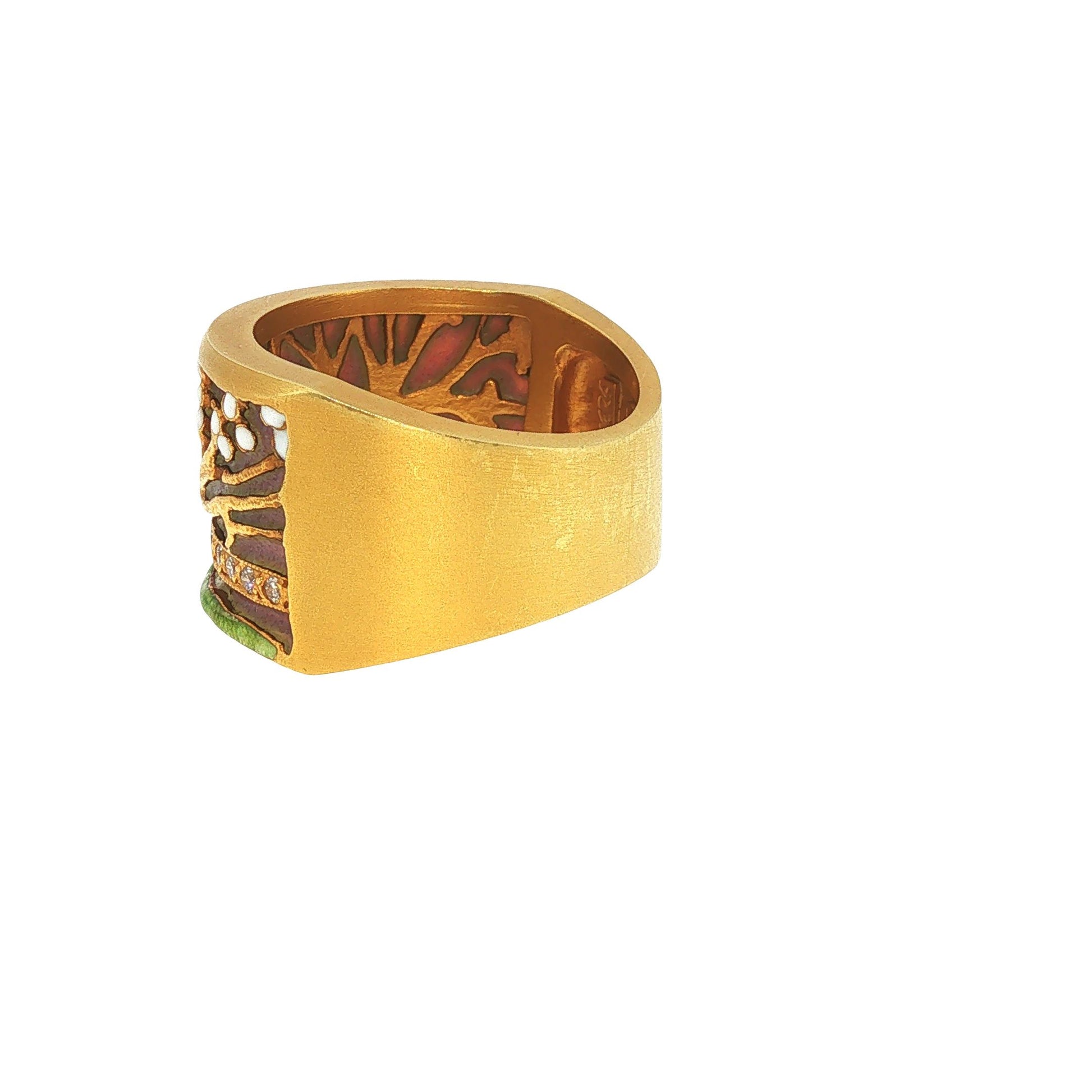 Masriera 18k Gold Plique-a-jour Diamond Ring