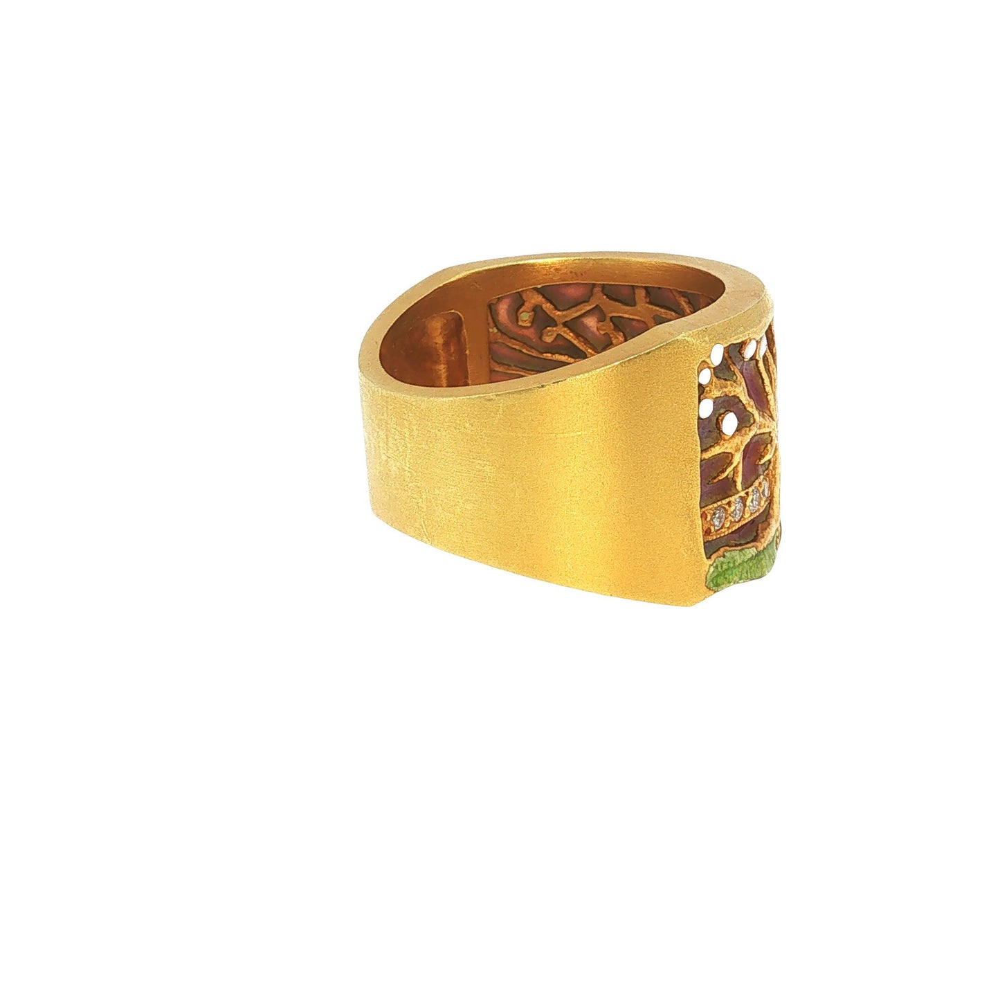 Masriera 18k Gold Plique-a-jour Diamond Ring