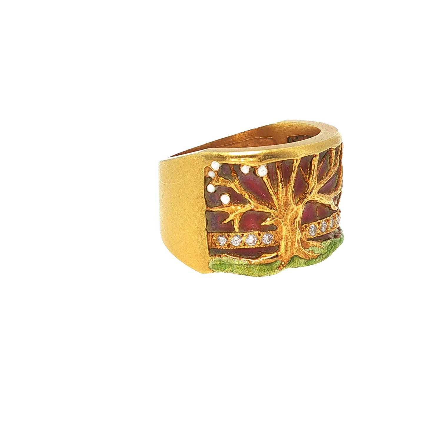 Masriera 18k Gold Plique-a-jour Diamond Ring