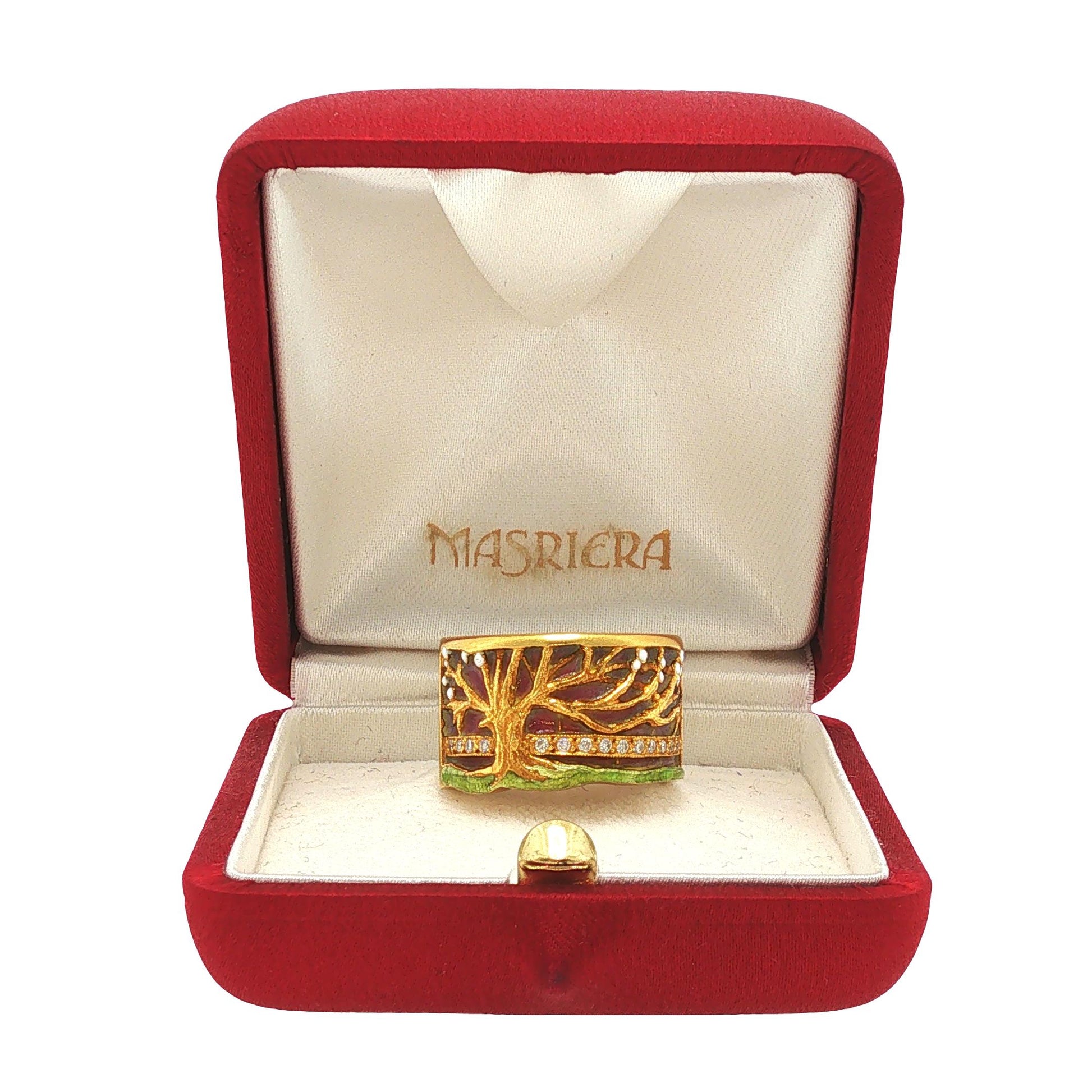 Masriera 18k Gold Plique-a-jour Diamond Ring