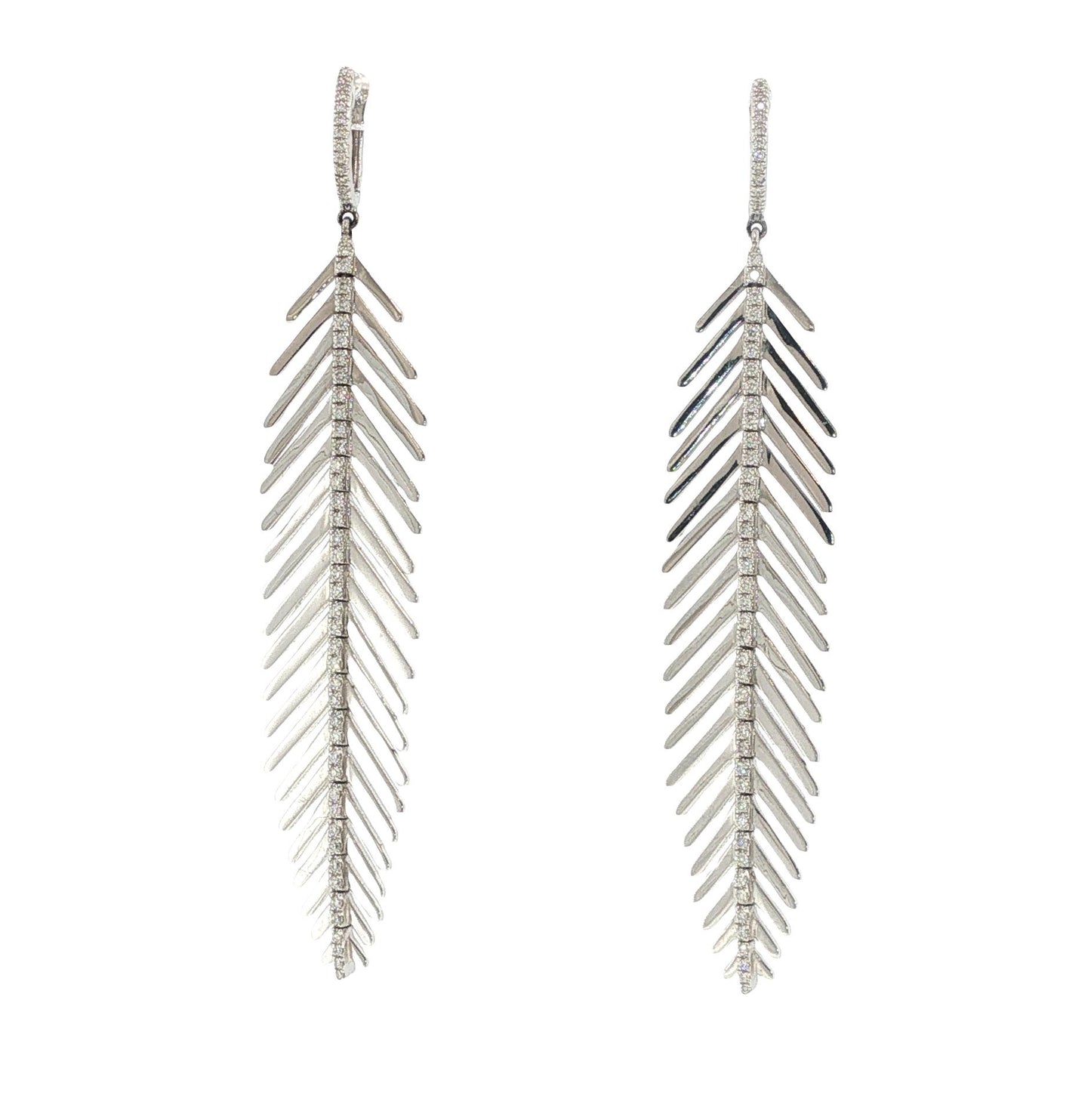 Sidney  Garber 18K White Gold Diamond Feathers That Move Earrings