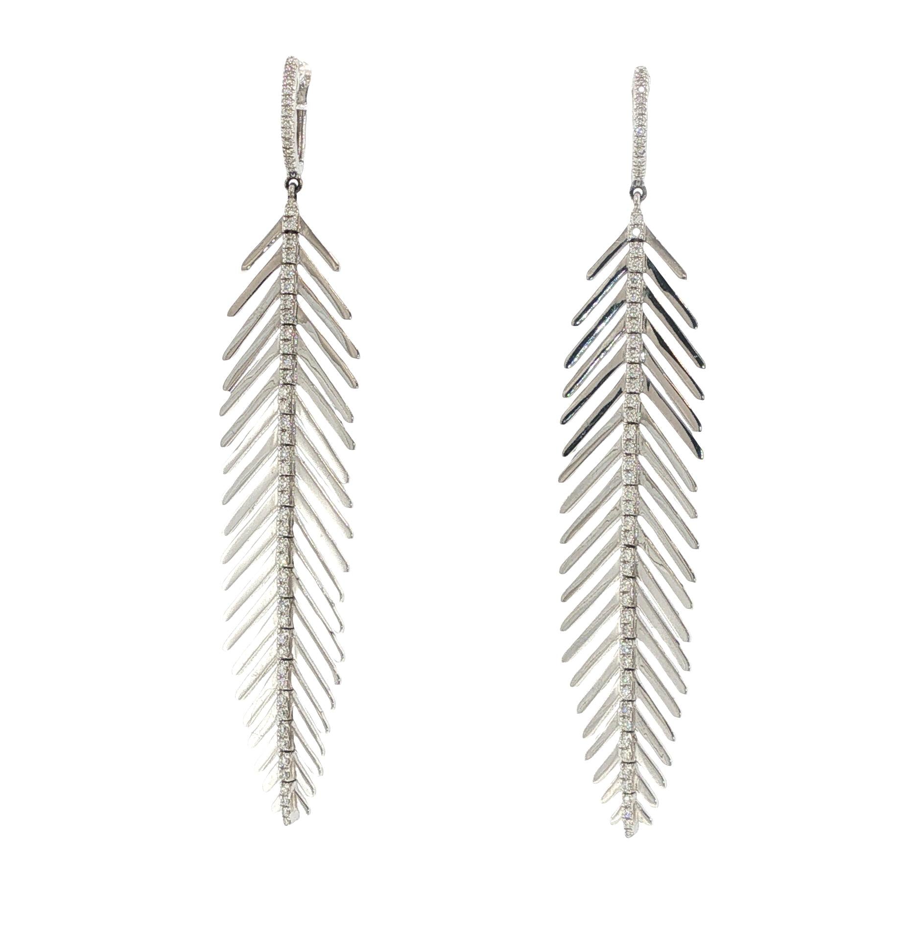 Sidney  Garber 18K White Gold Diamond Feathers That Move Earrings