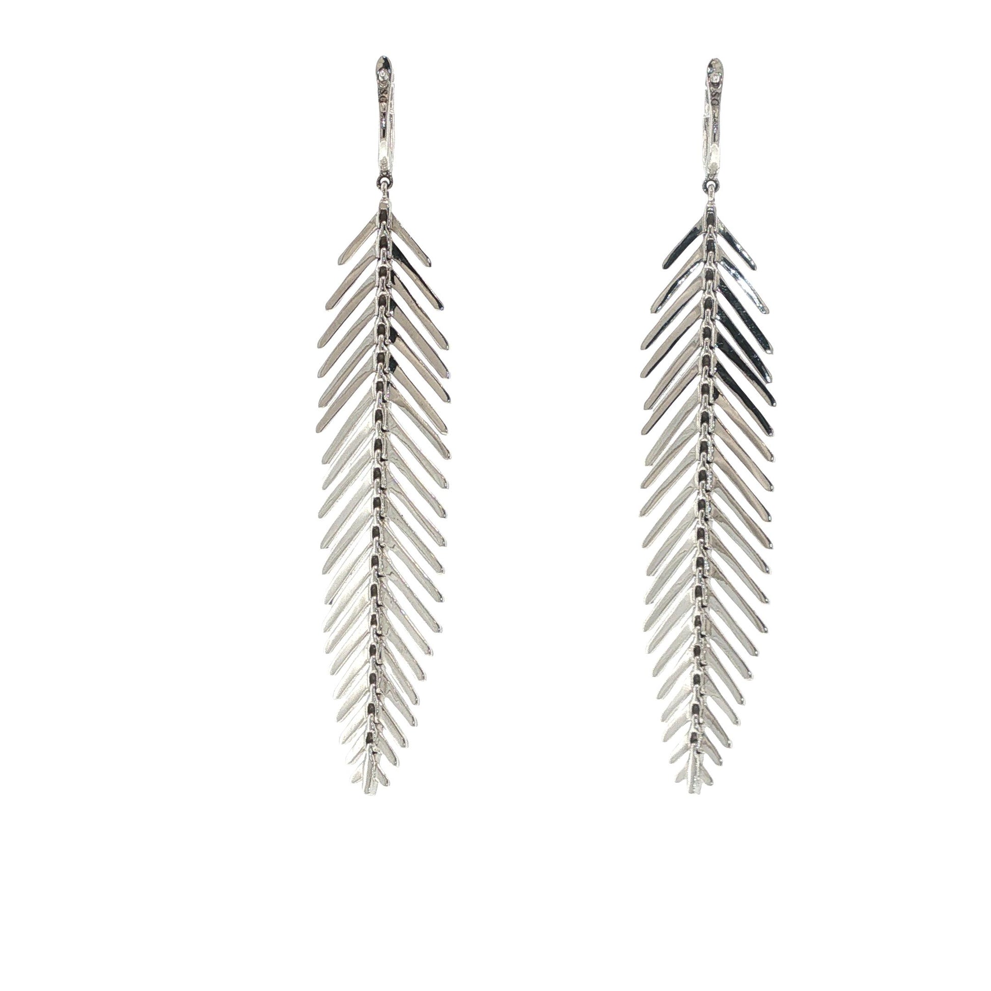 Sidney  Garber 18K White Gold Diamond Feathers That Move Earrings