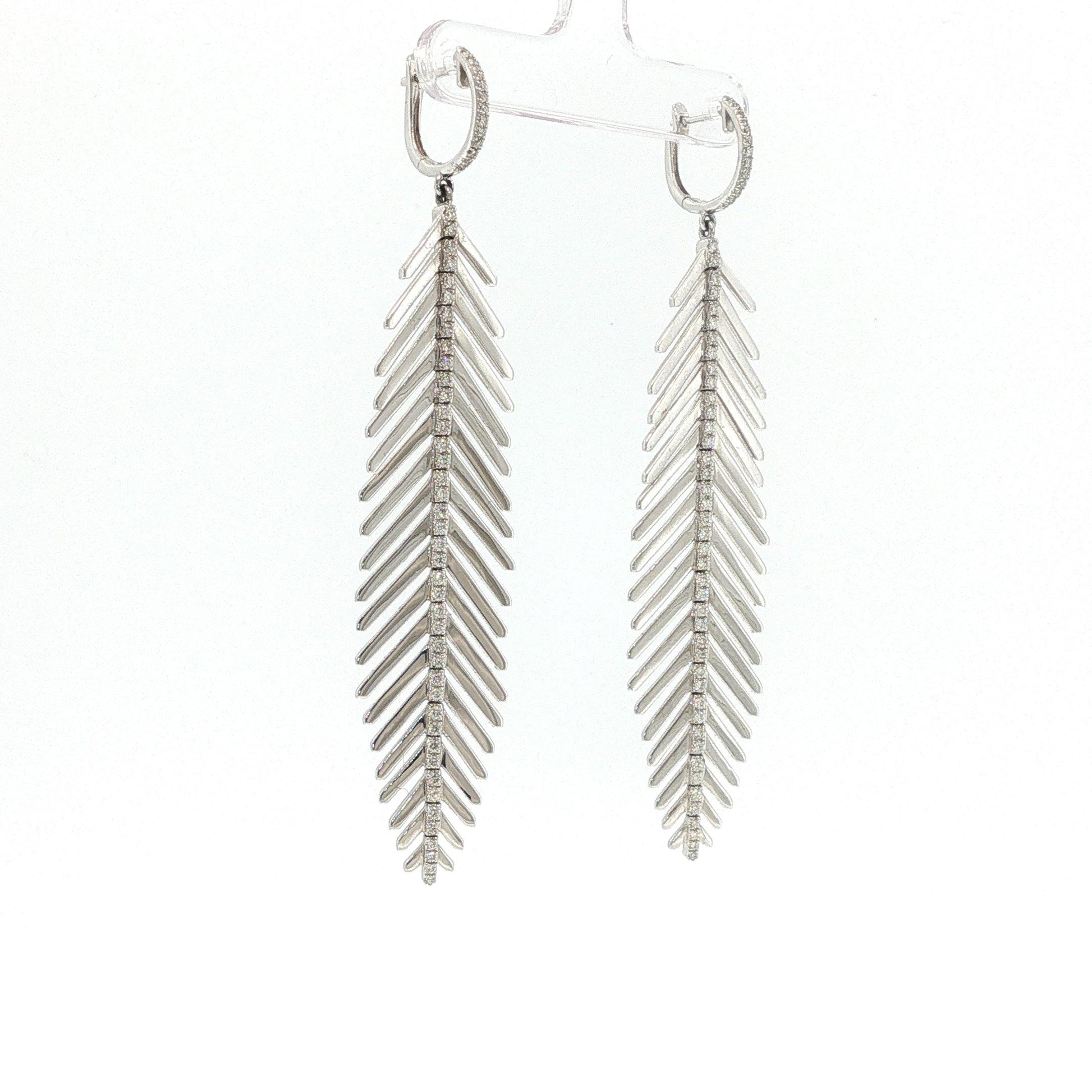 Sidney  Garber 18K White Gold Diamond Feathers That Move Earrings