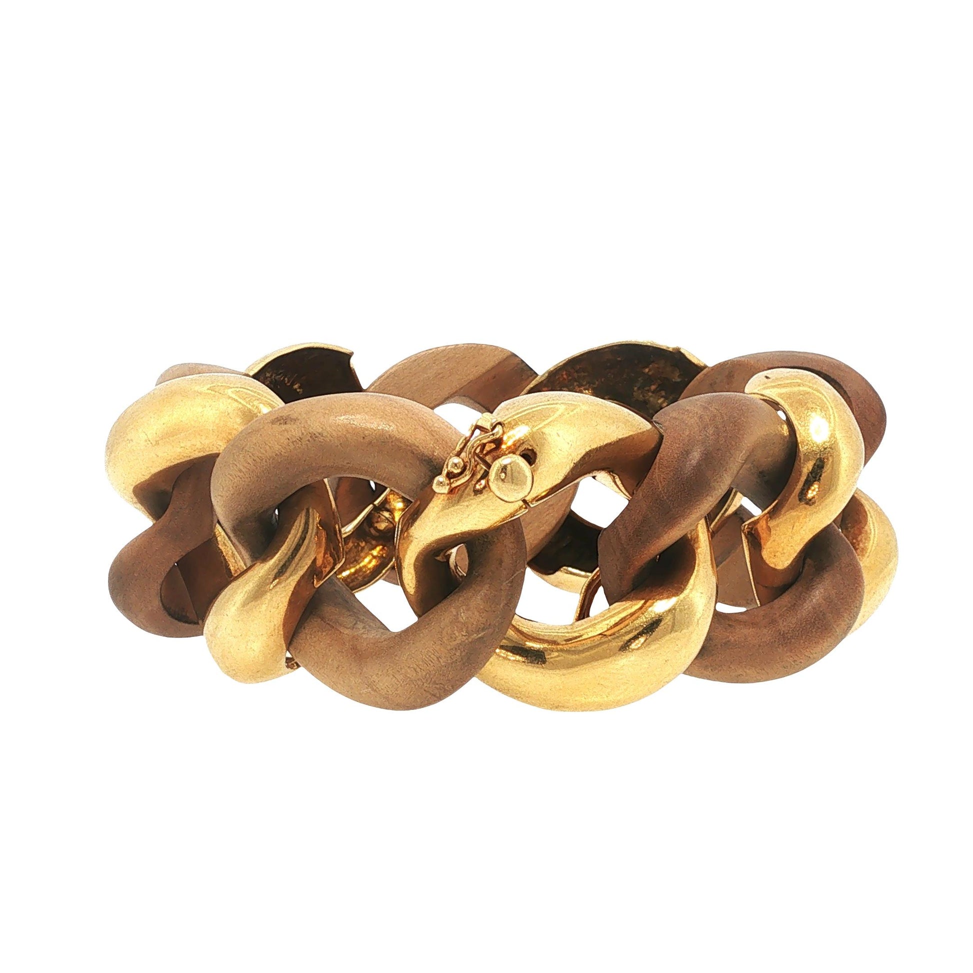 VINTAGE SEAMAN SCHEPPS 18K GOLD & WOOD CURB LINK BRACELET