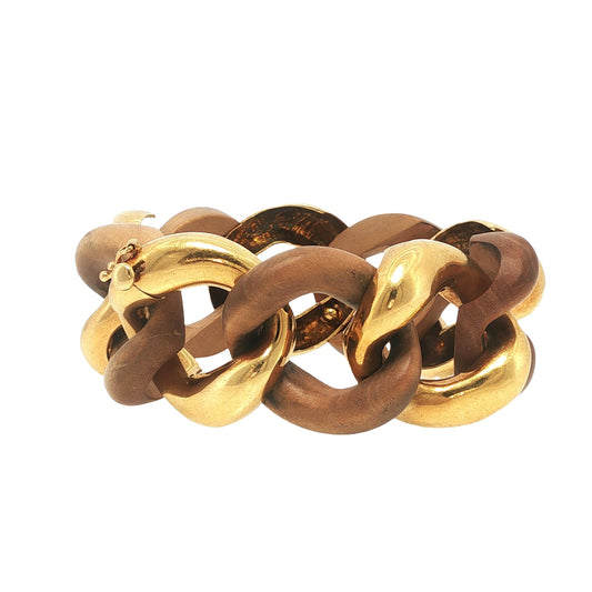 VINTAGE SEAMAN SCHEPPS 18K GOLD & WOOD CURB LINK BRACELET