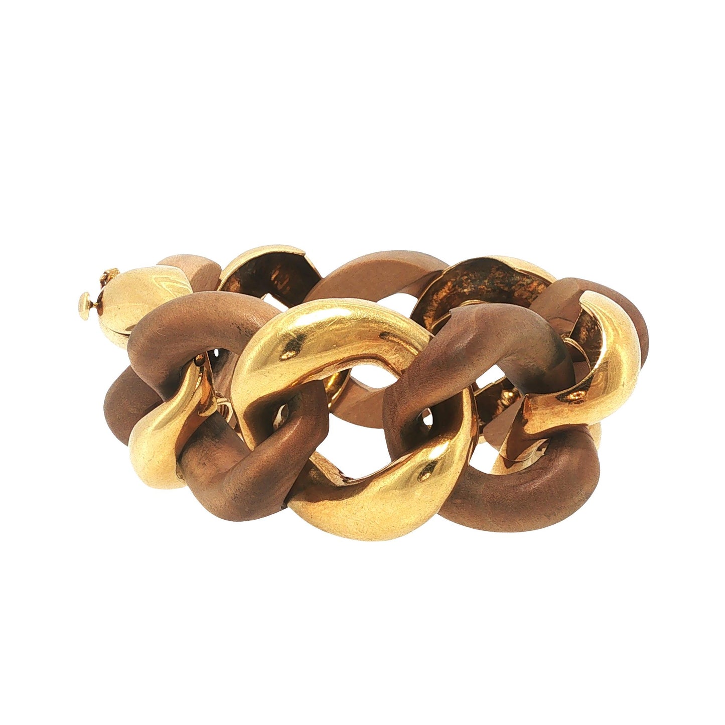 VINTAGE SEAMAN SCHEPPS 18K GOLD & WOOD CURB LINK BRACELET