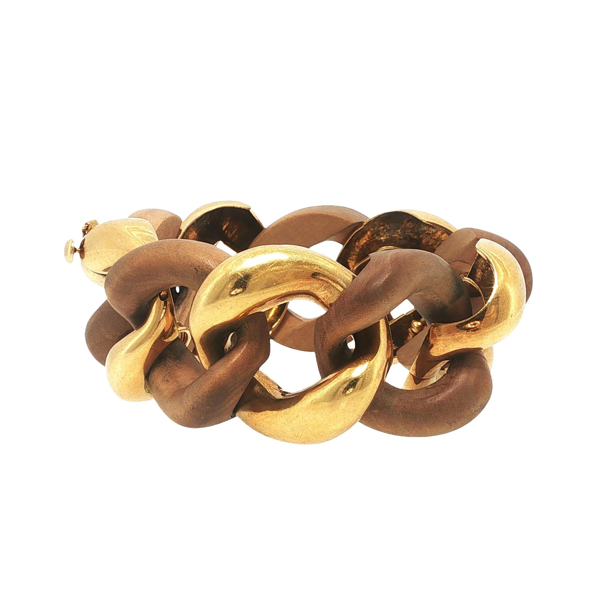 VINTAGE SEAMAN SCHEPPS 18K GOLD & WOOD CURB LINK BRACELET