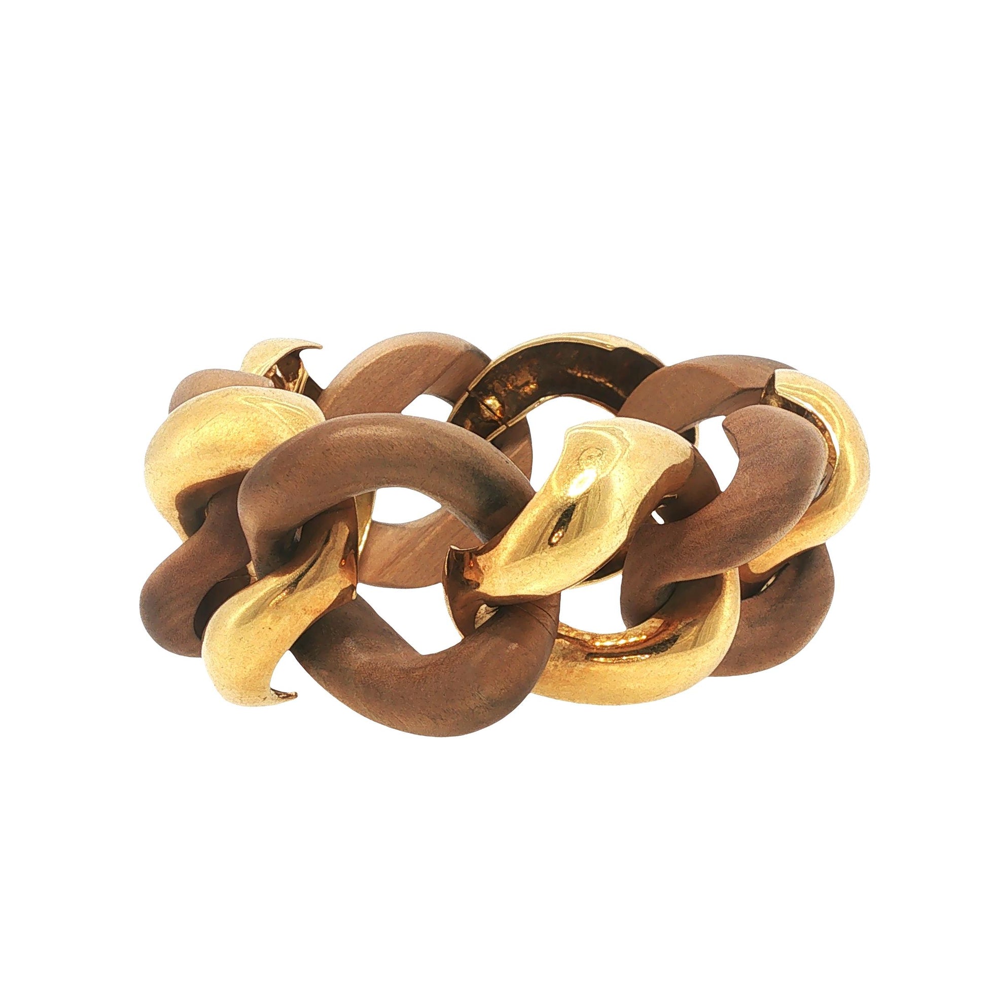 VINTAGE SEAMAN SCHEPPS 18K GOLD & WOOD CURB LINK BRACELET