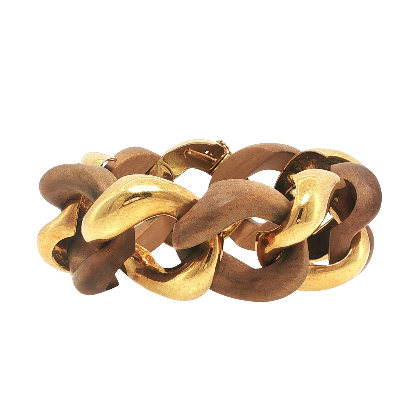 VINTAGE SEAMAN SCHEPPS 18K GOLD & WOOD CURB LINK BRACELET