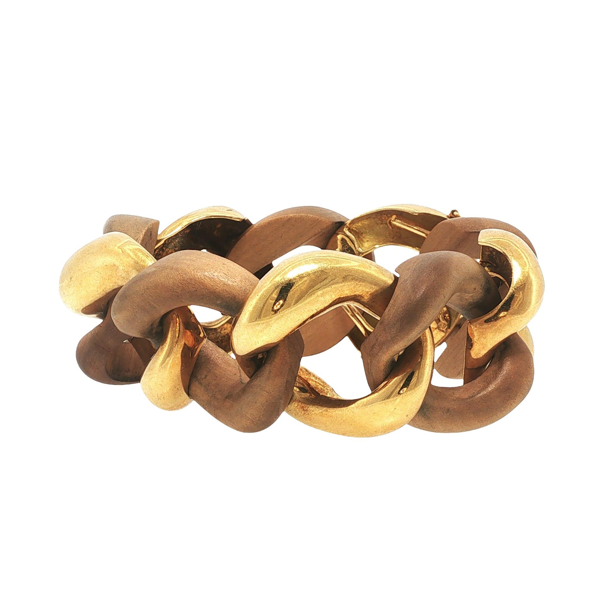 VINTAGE SEAMAN SCHEPPS 18K GOLD & WOOD CURB LINK BRACELET