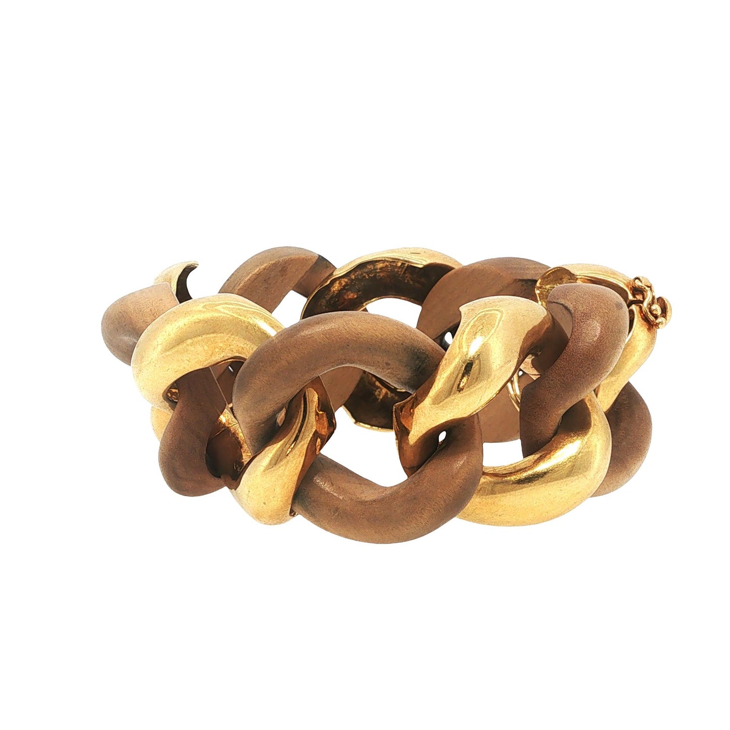 VINTAGE SEAMAN SCHEPPS 18K GOLD & WOOD CURB LINK BRACELET