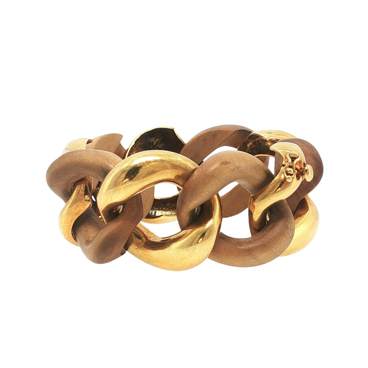 VINTAGE SEAMAN SCHEPPS 18K GOLD & WOOD CURB LINK BRACELET