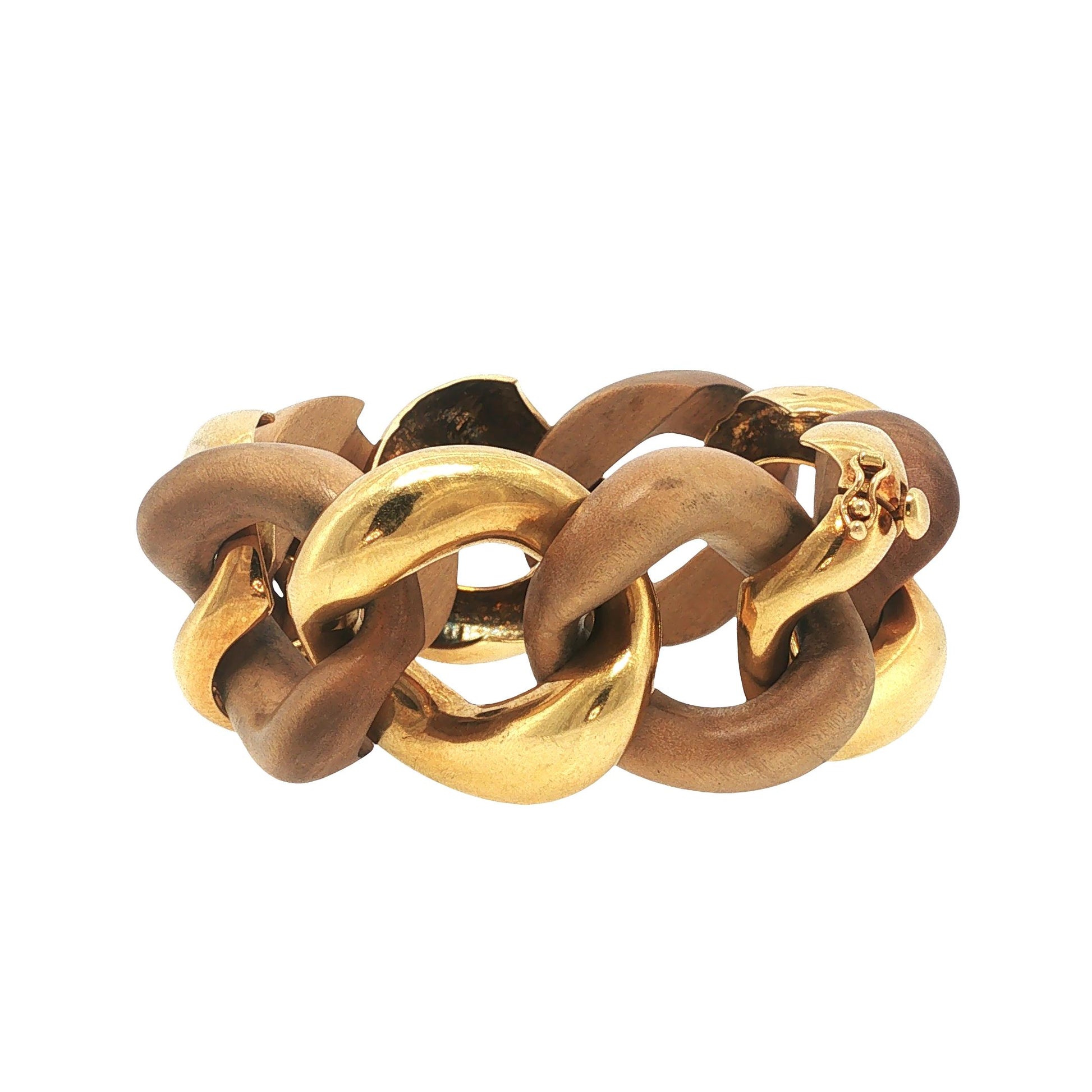 VINTAGE SEAMAN SCHEPPS 18K GOLD & WOOD CURB LINK BRACELET