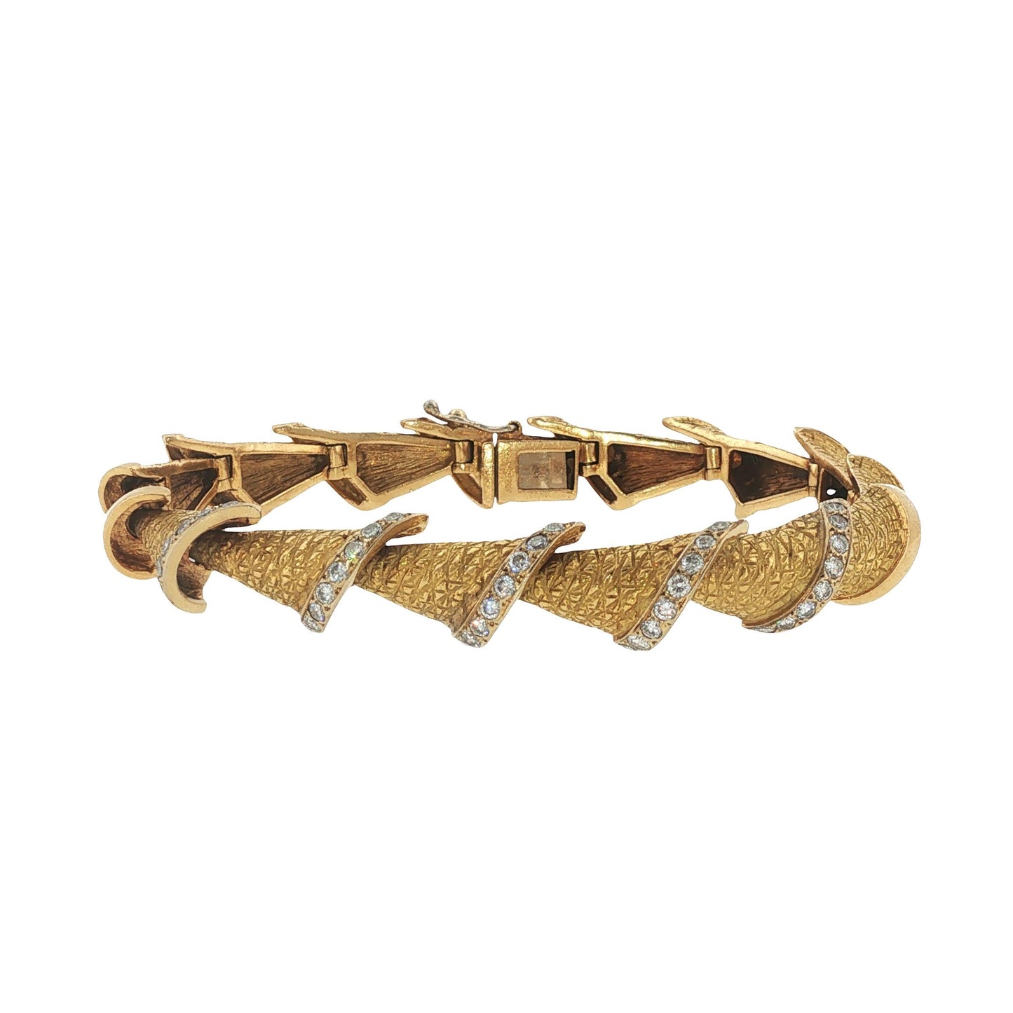 Vintage French 18K Yellow Gold Diamond Link Bracelet