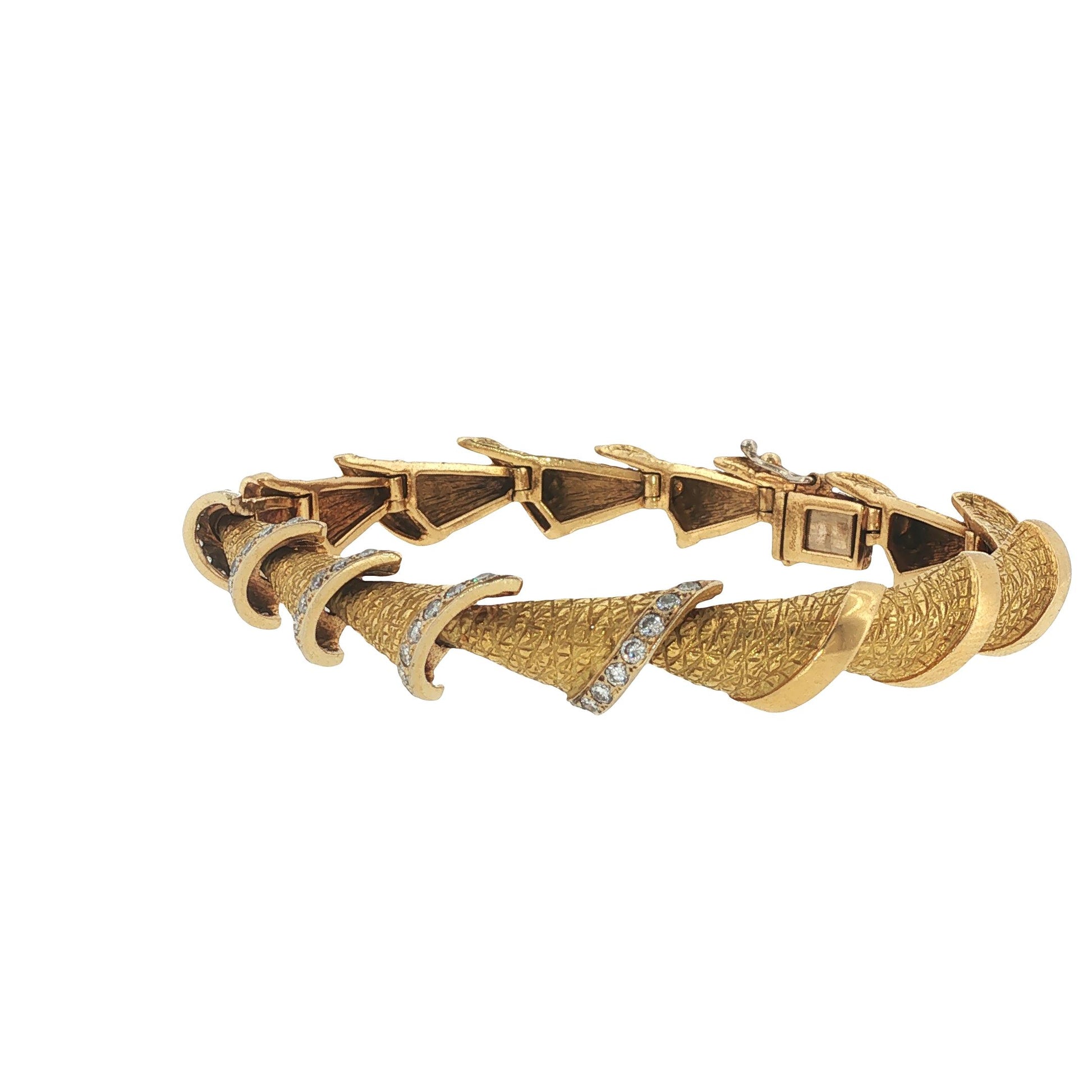 Vintage French 18K Yellow Gold Diamond Link Bracelet