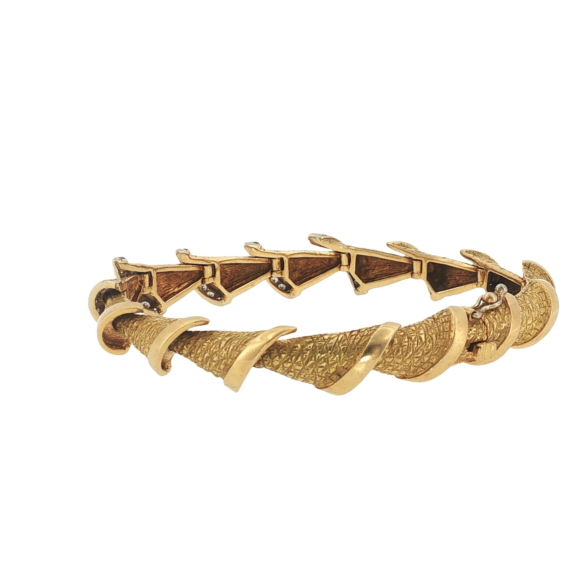 Vintage French 18K Yellow Gold Diamond Link Bracelet