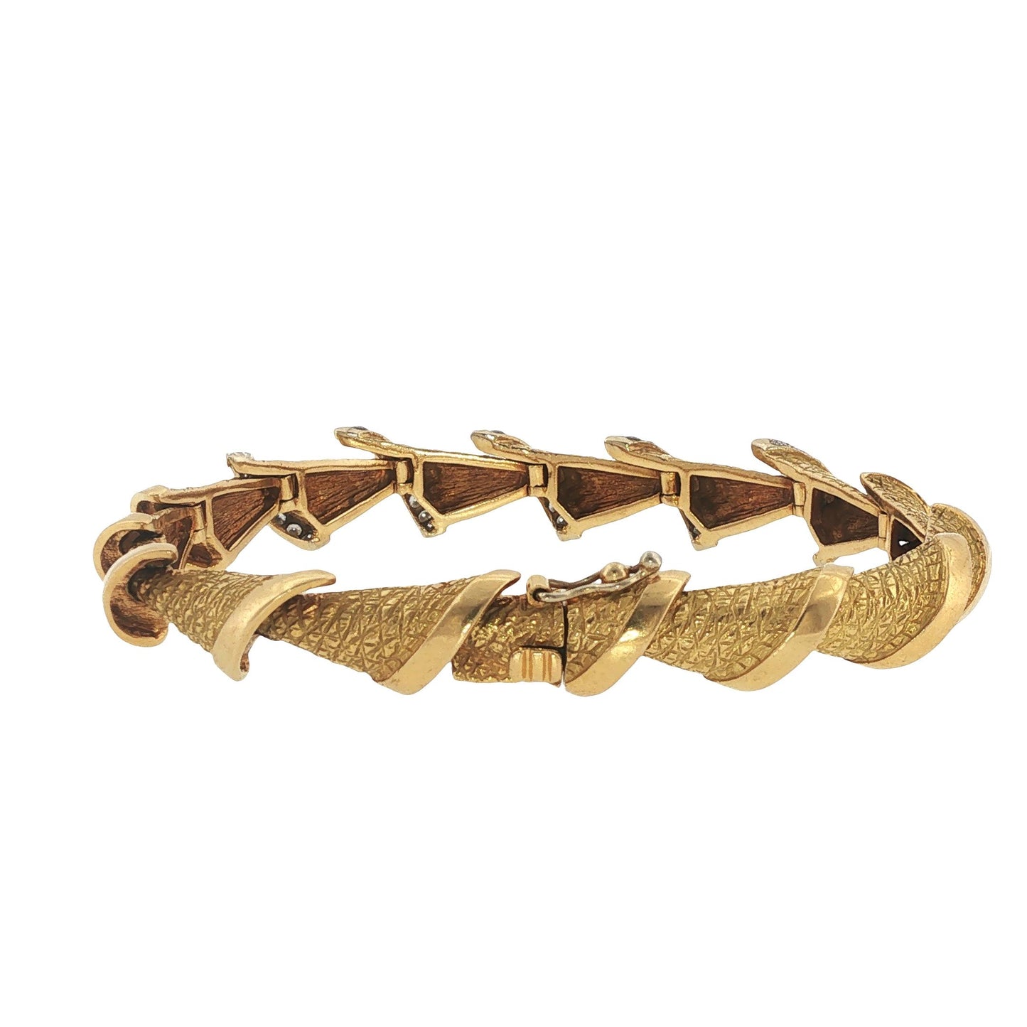 Vintage French 18K Yellow Gold Diamond Link Bracelet