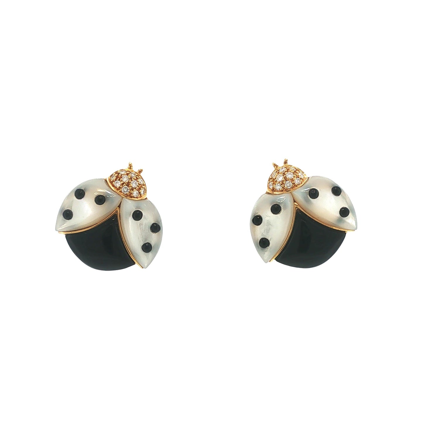 Vintage De Grisgono 18K Mother-of-Pearl Onyx & Diamond Lady Bug Earrings