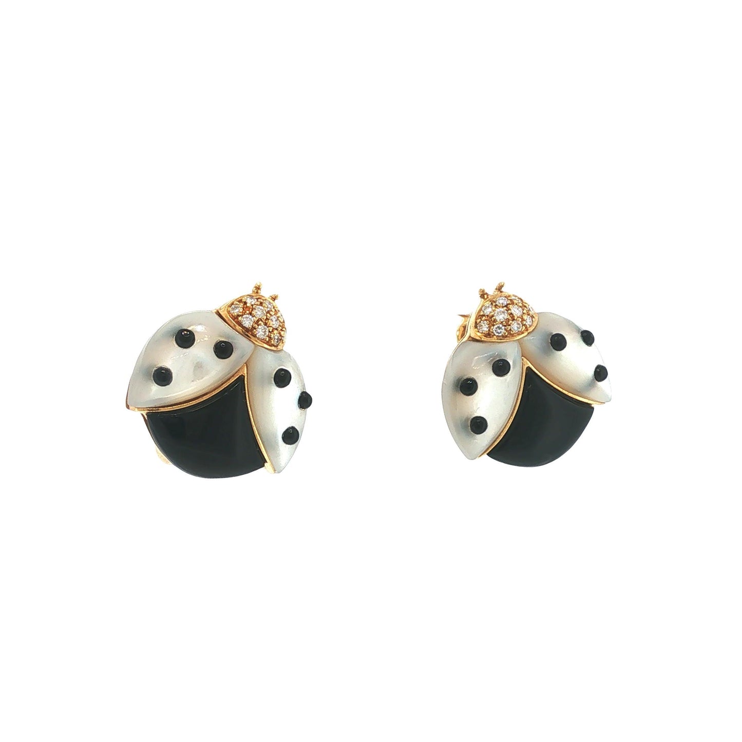 Vintage De Grisgono 18K Mother-of-Pearl Onyx & Diamond Lady Bug Earrings