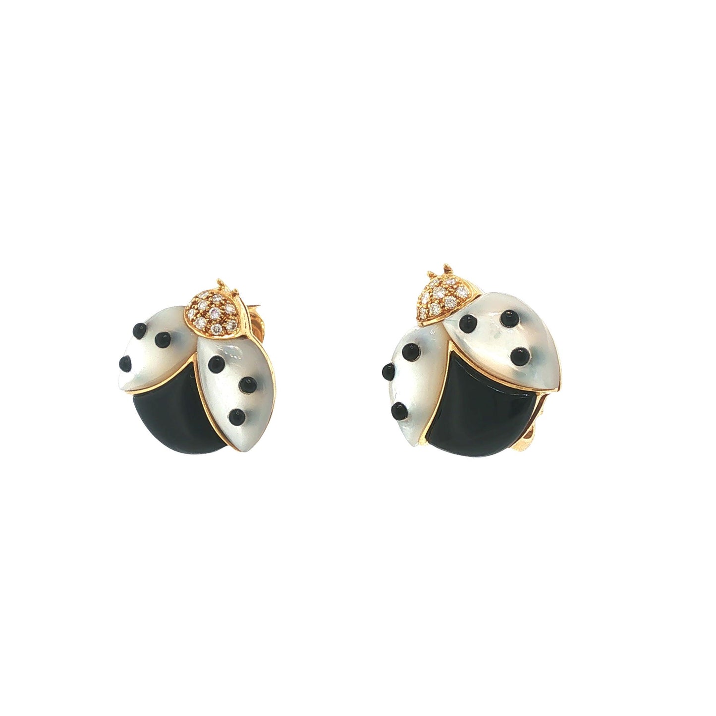 Vintage De Grisgono 18K Mother-of-Pearl Onyx & Diamond Lady Bug Earrings