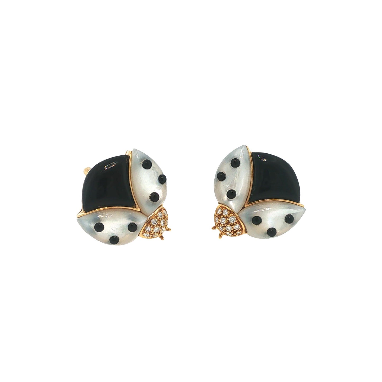 Vintage De Grisgono 18K Mother-of-Pearl Onyx & Diamond Lady Bug Earrings
