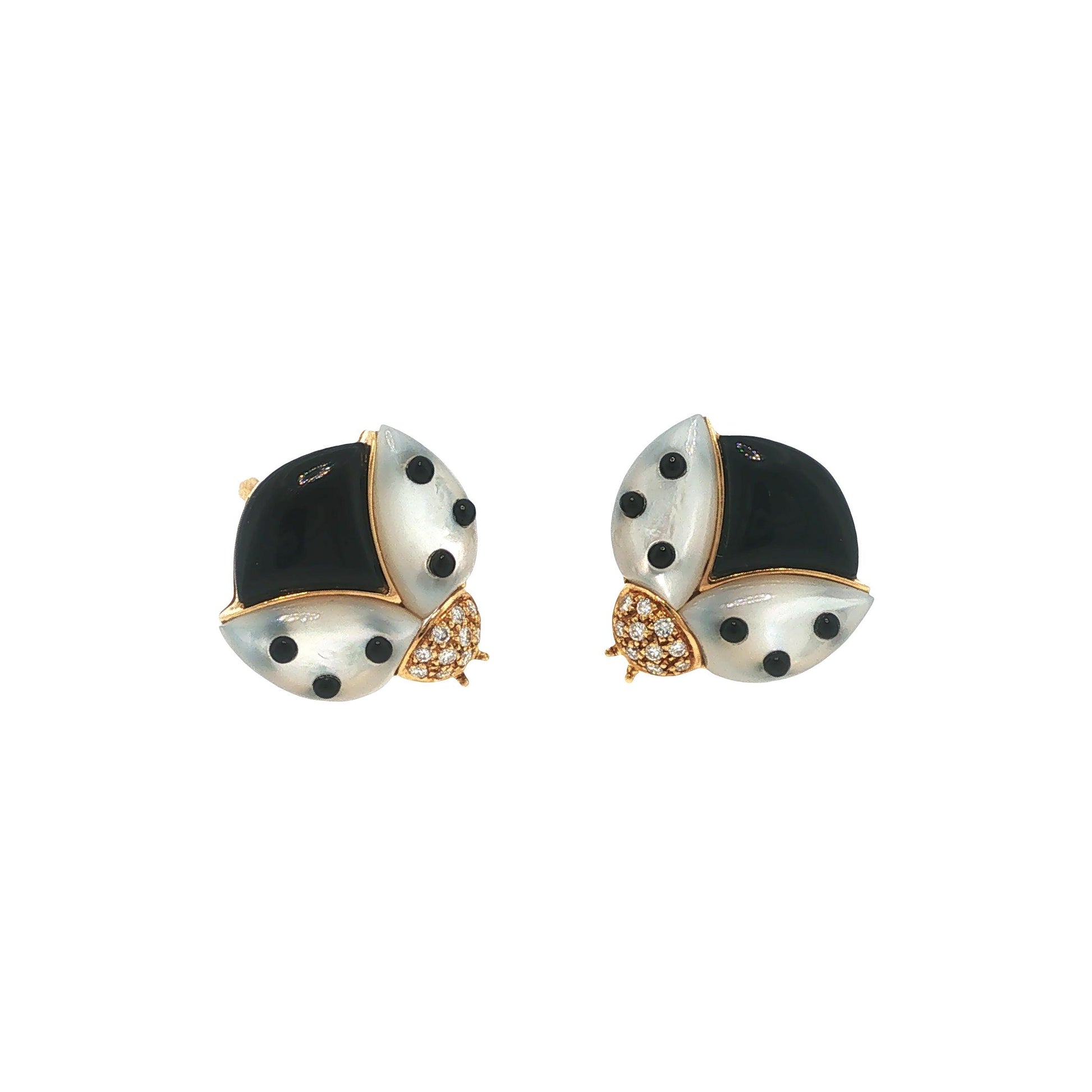 Vintage De Grisgono 18K Mother-of-Pearl Onyx & Diamond Lady Bug Earrings