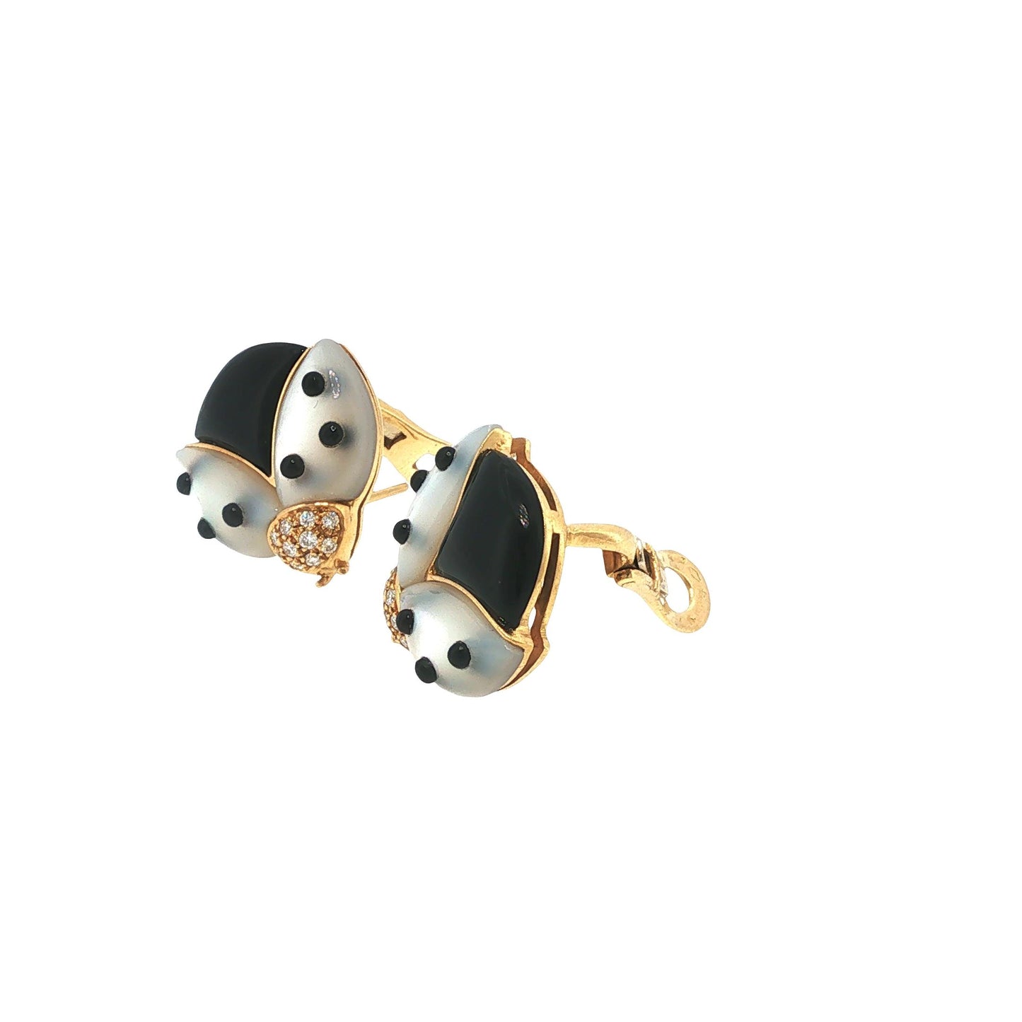 Vintage De Grisgono 18K Mother-of-Pearl Onyx & Diamond Lady Bug Earrings