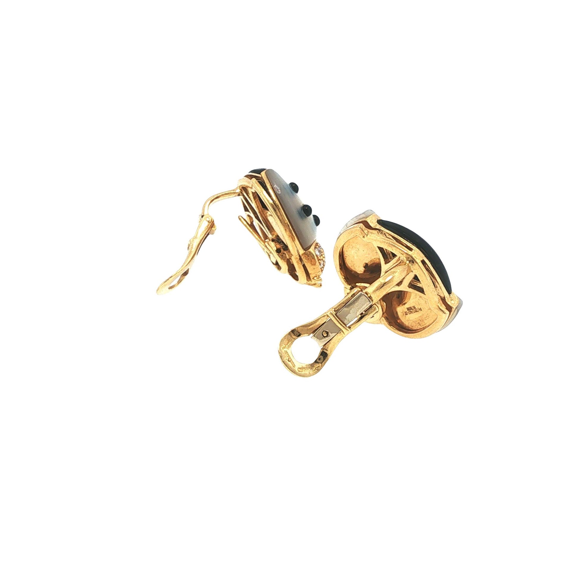 Vintage De Grisgono 18K Mother-of-Pearl Onyx & Diamond Lady Bug Earrings