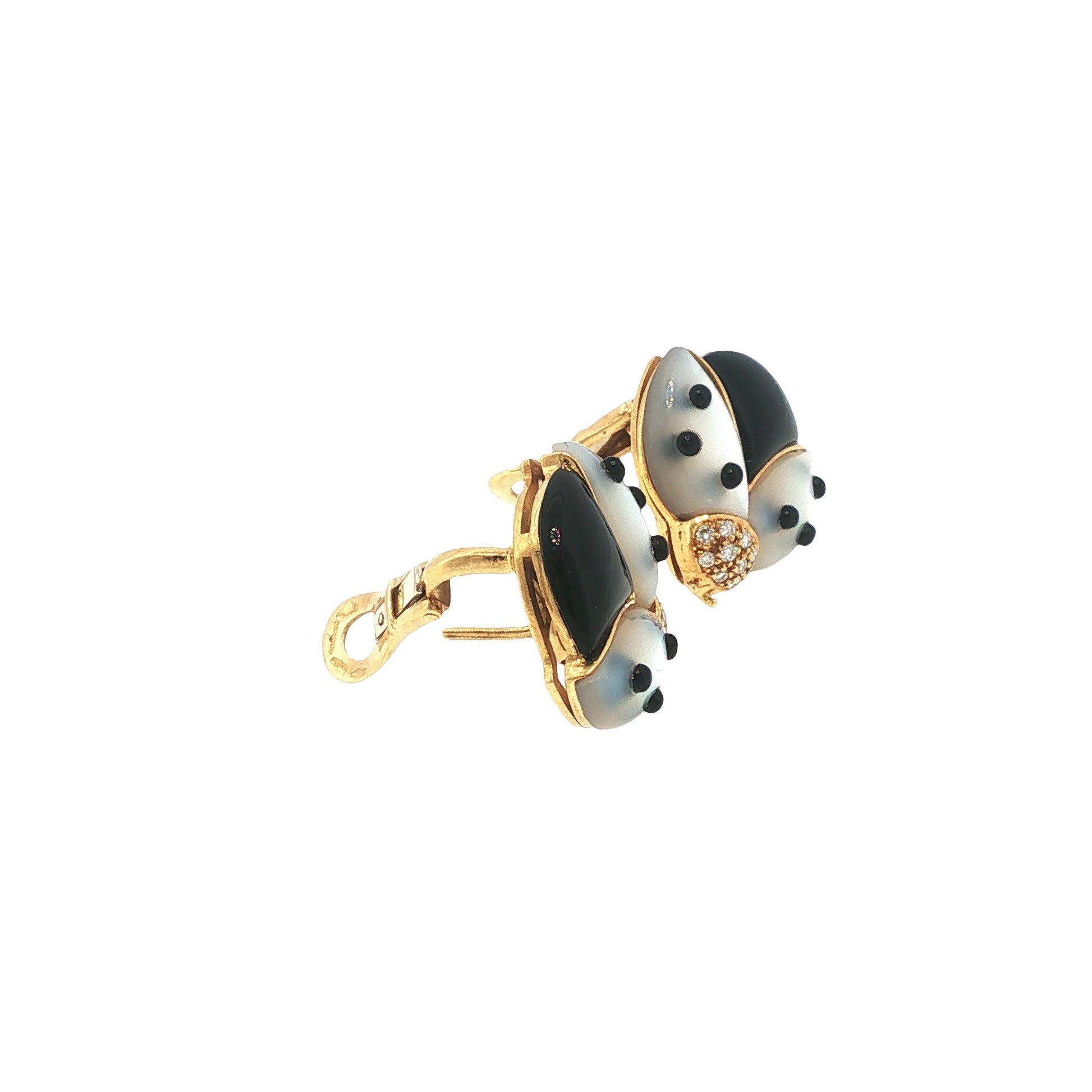 Vintage De Grisgono 18K Mother-of-Pearl Onyx & Diamond Lady Bug Earrings