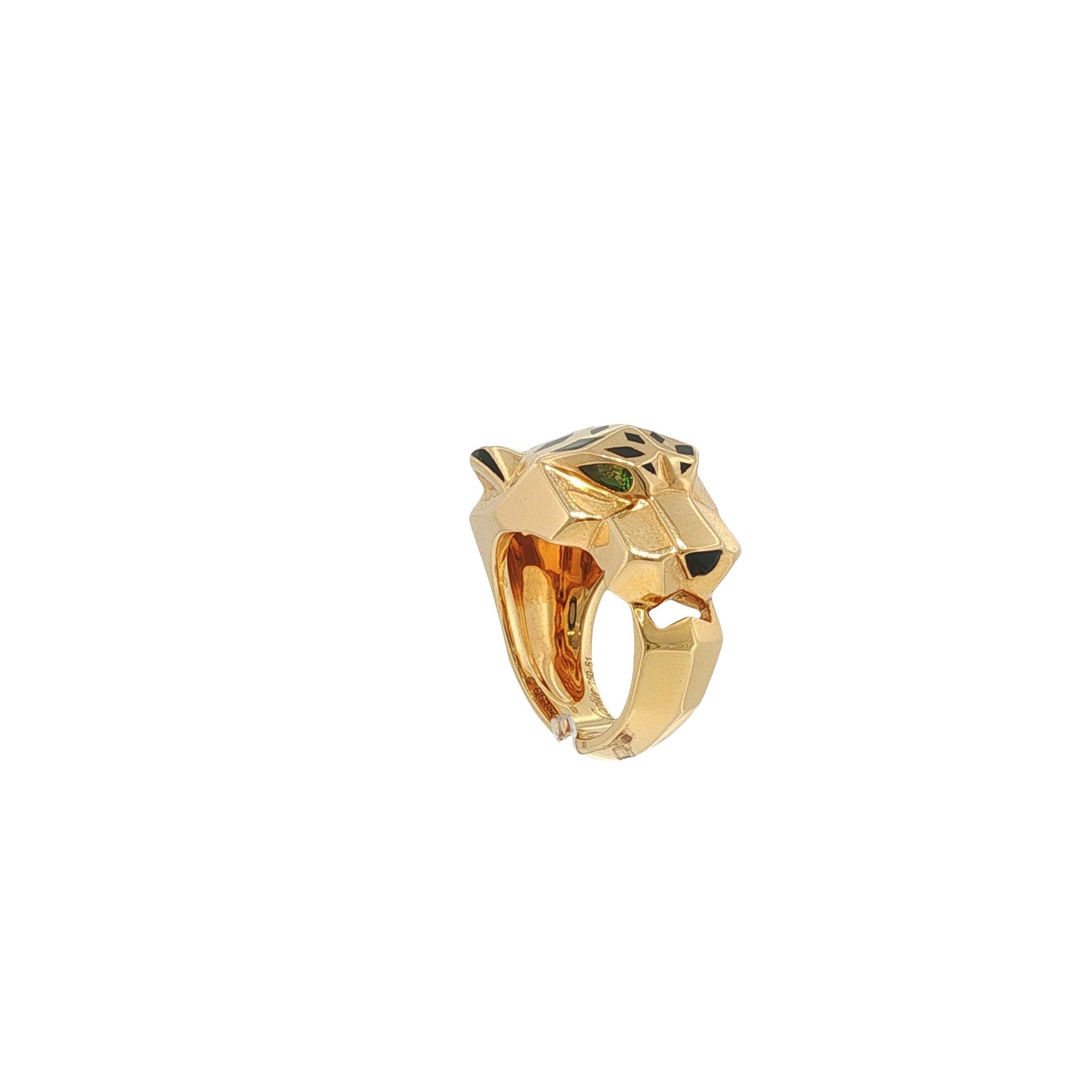 Cartier Panthère 18K Gold Tsavorite Garnet & Onyx Ring, Size 51