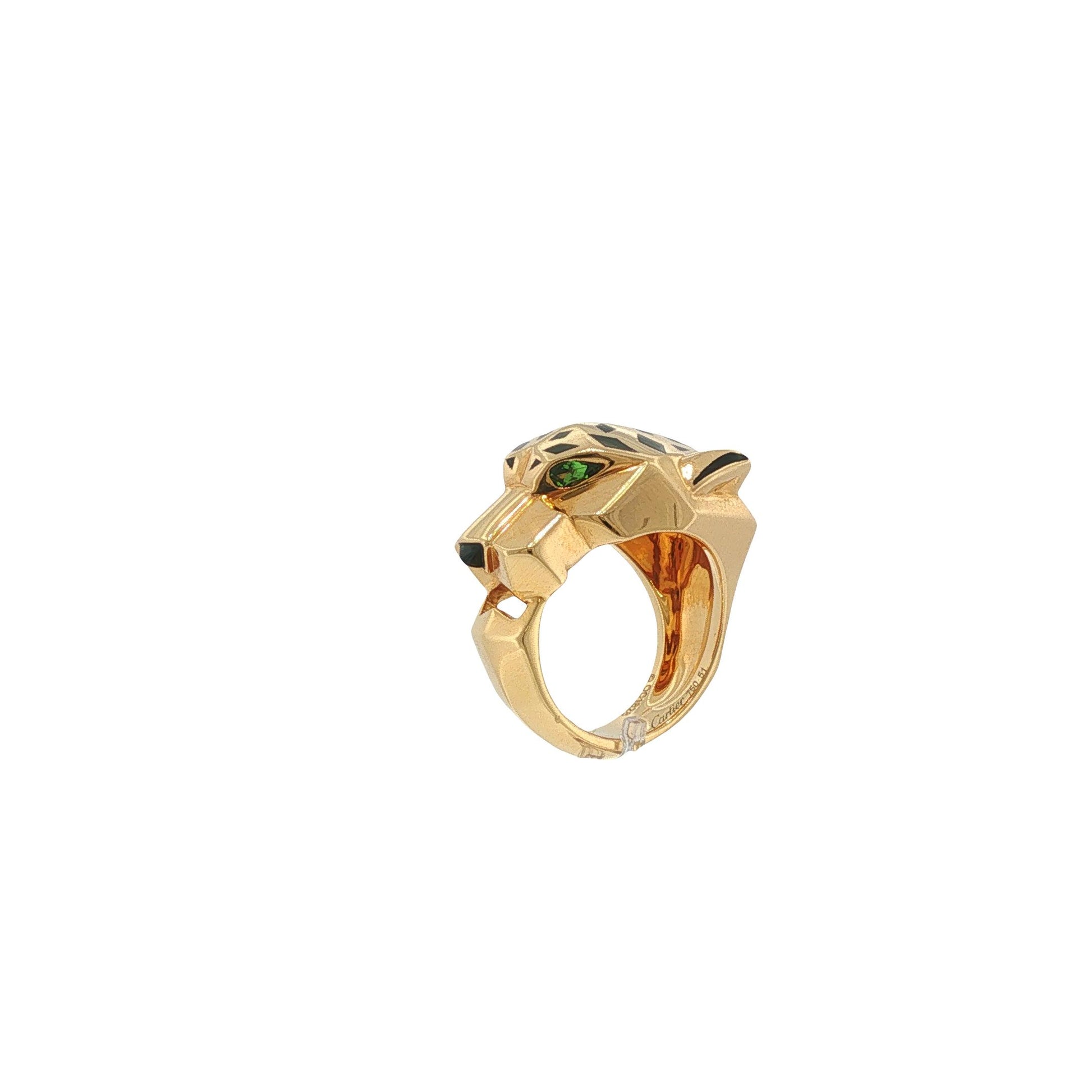 Cartier Panthère 18K Gold Tsavorite Garnet & Onyx Ring, Size 51