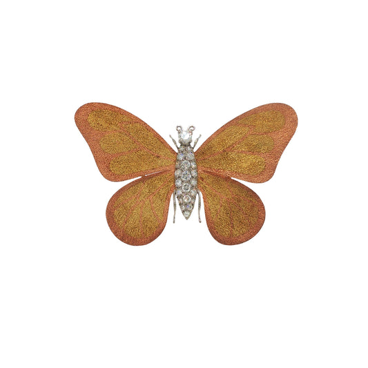 Vintage 18K Gold Diamond Butterfly Brooch