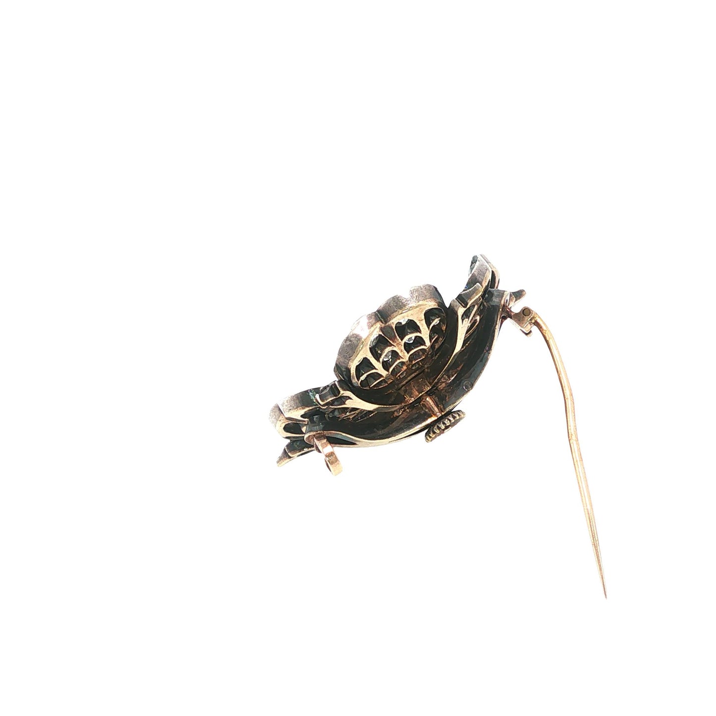 Victorian Gold & Silver 7.75 Carat Antique Diamond Floral Brooch with Fitted Box