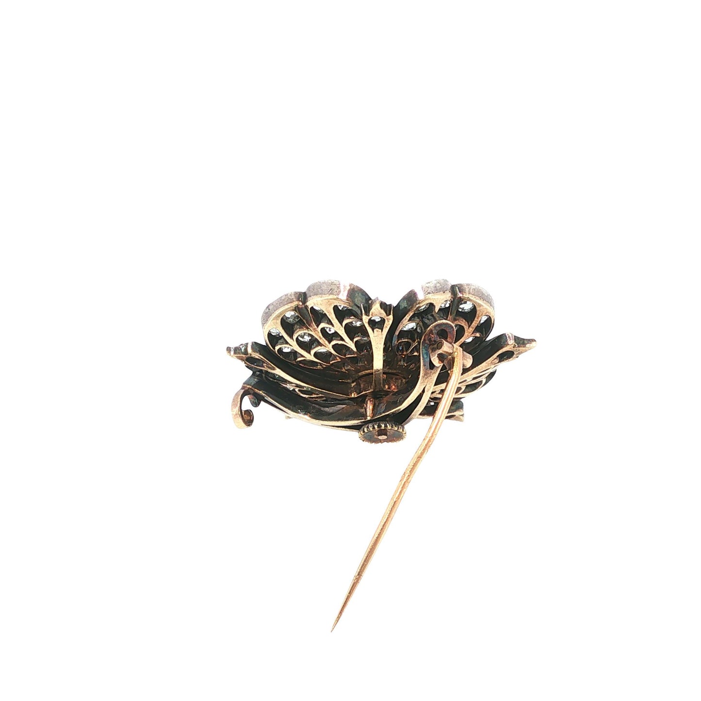 Victorian Gold & Silver 7.75 Carat Antique Diamond Floral Brooch with Fitted Box