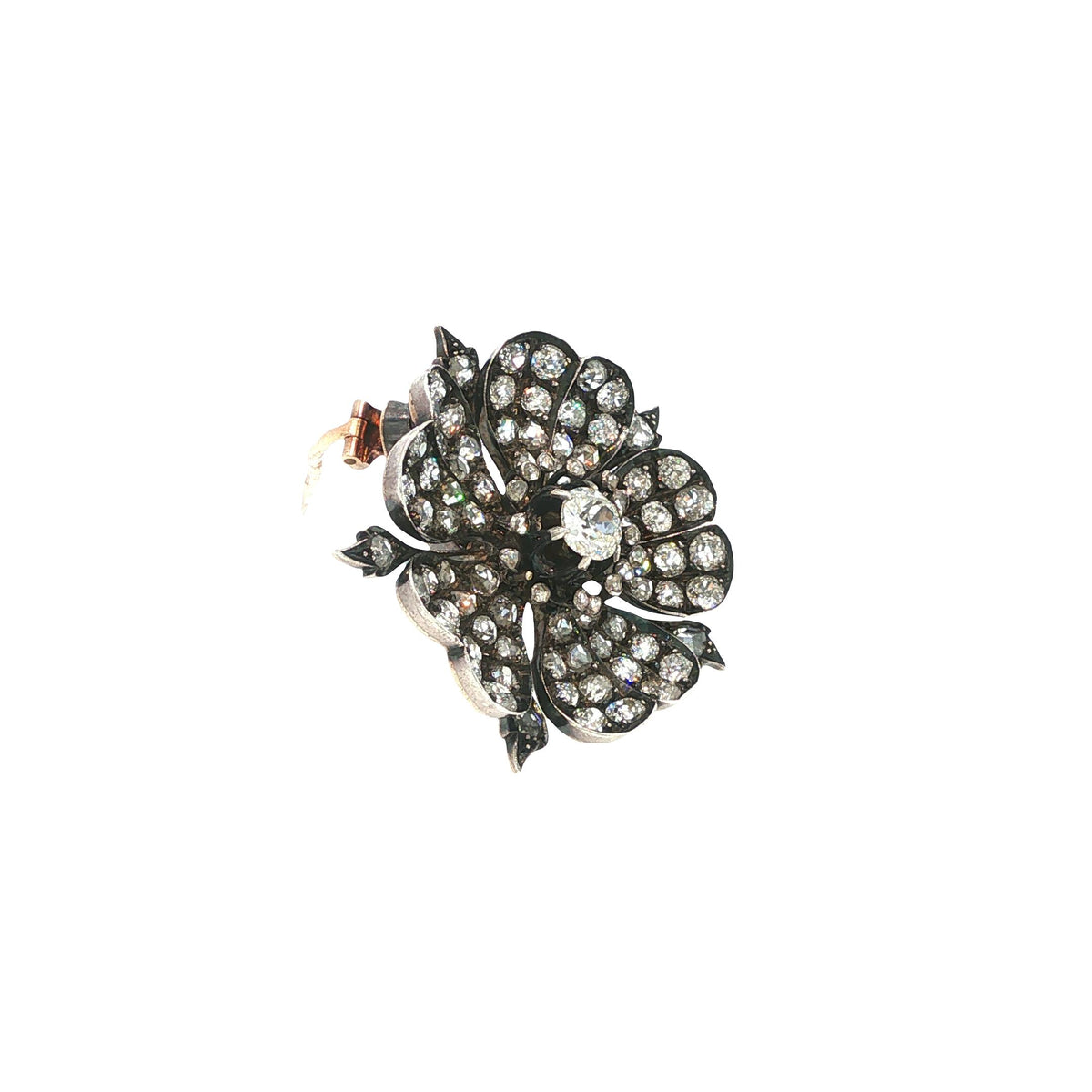 Victorian Gold & Silver 7.75 Carat Antique Diamond Floral Brooch with Fitted Box