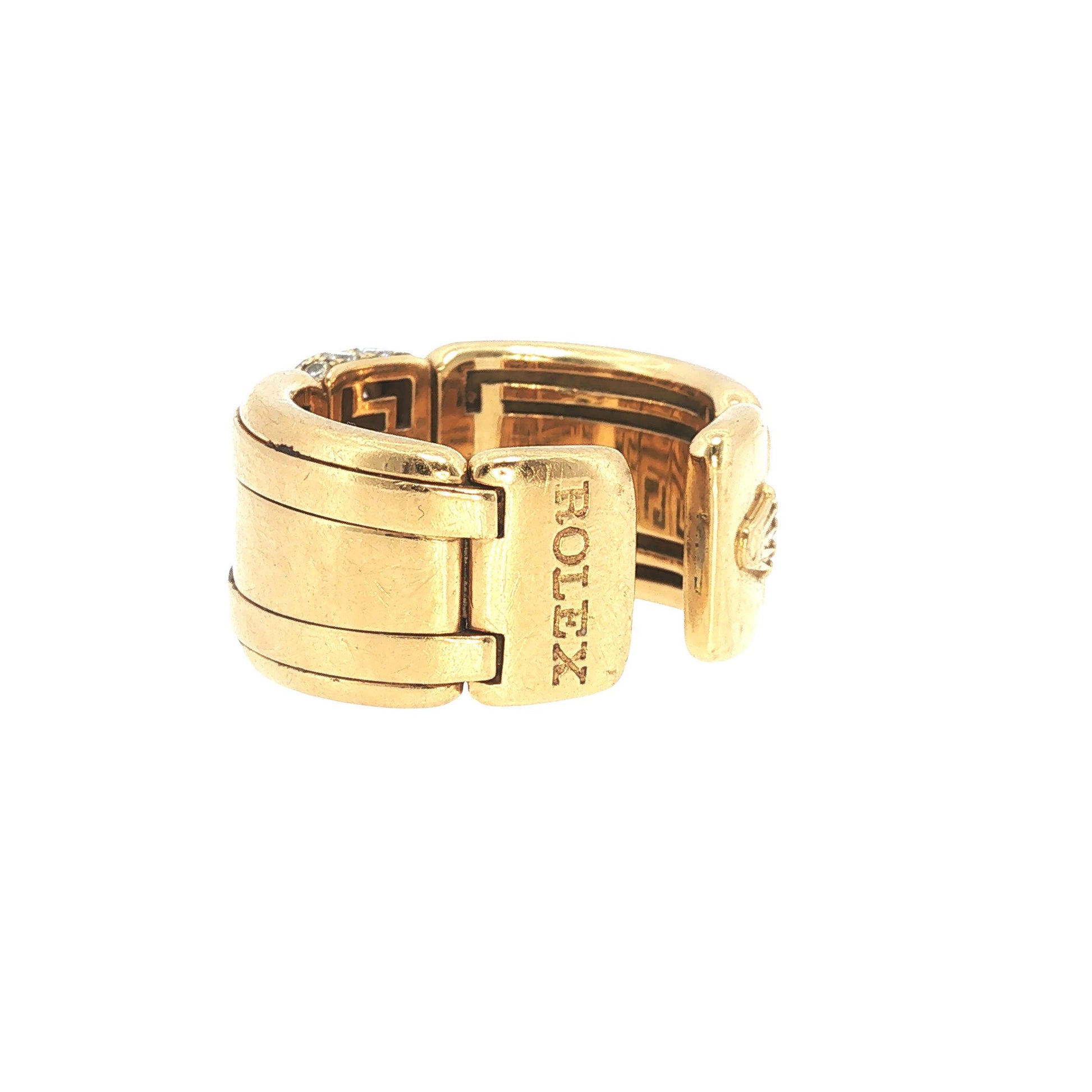 Vintage Rolex-Style 18K Gold Diamond & Ruby Link Ring